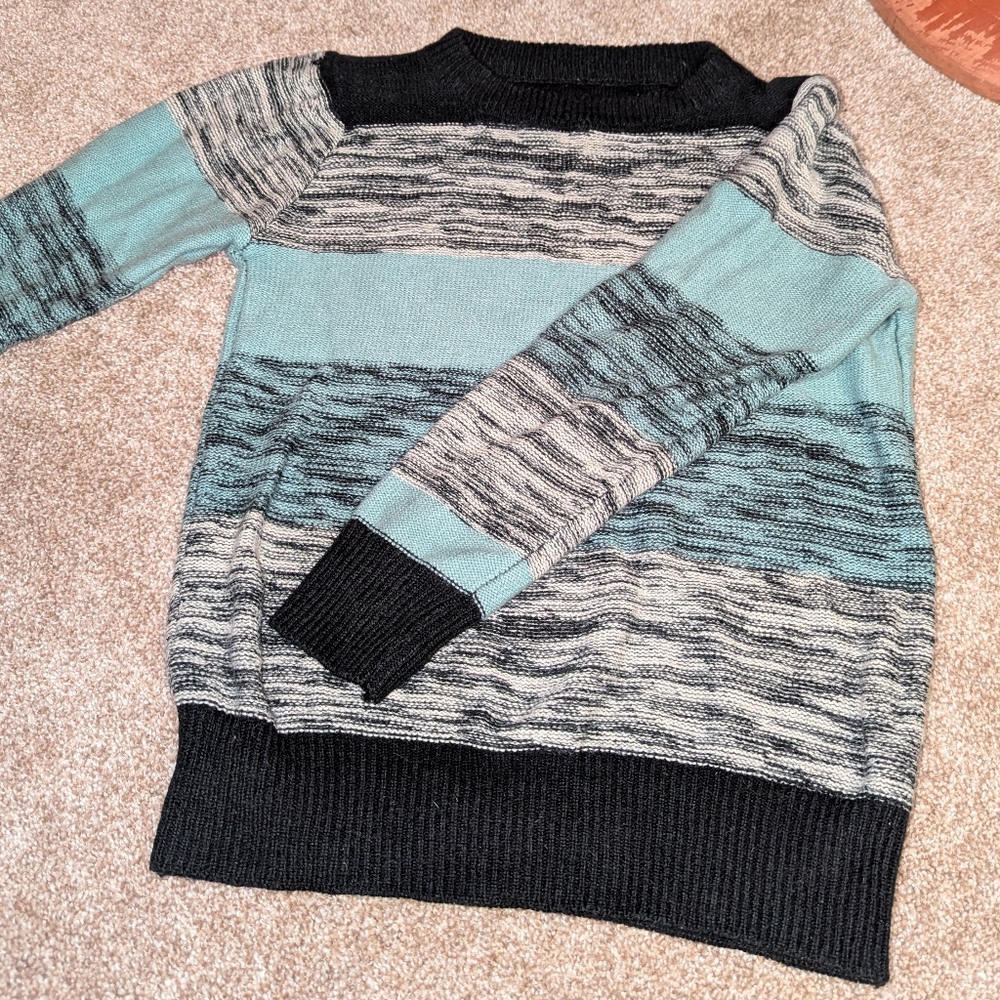 Adorable Blue, Black, And Gray Striped Sweater